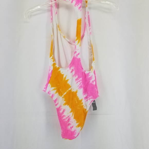 AERIE Pink Yellow Tie Dye T-Back 1 Piece Swimsuit - Picture 7 of 8